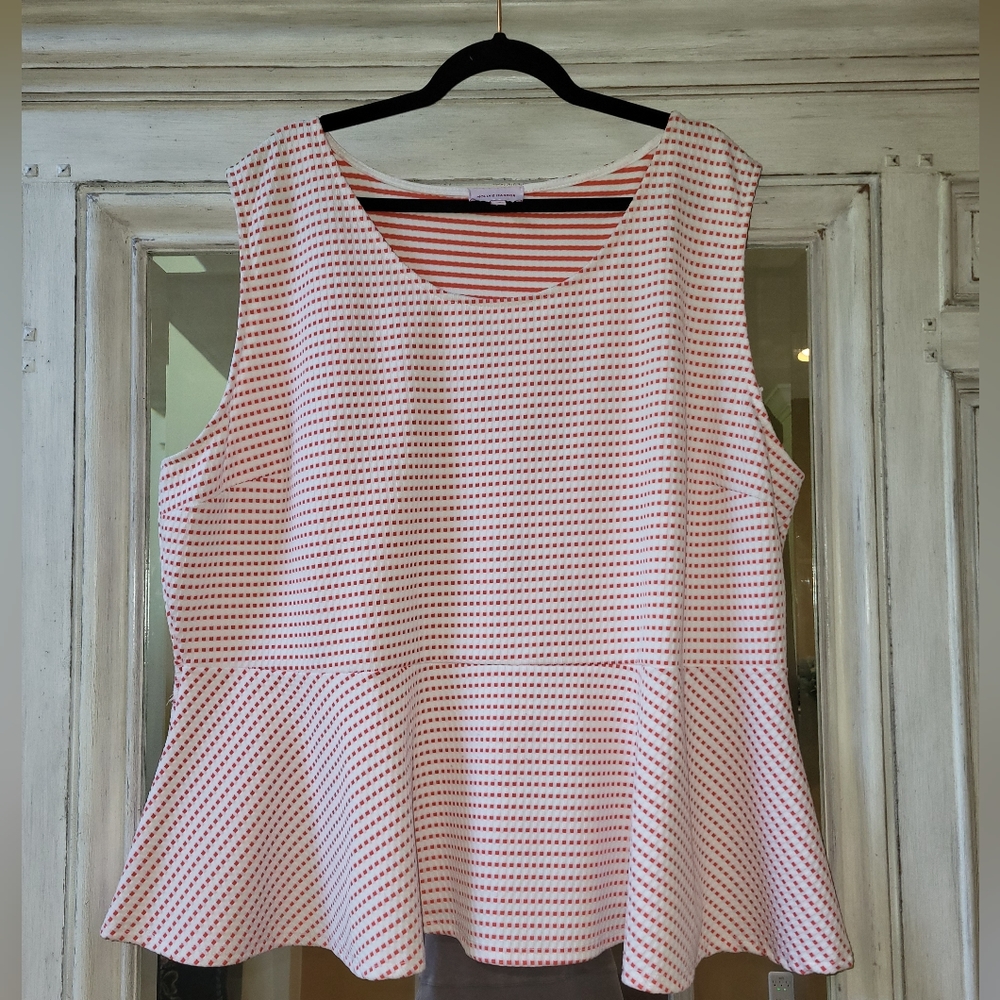 Molly & Isadora Red and white Peplum Top SZ. 5X
